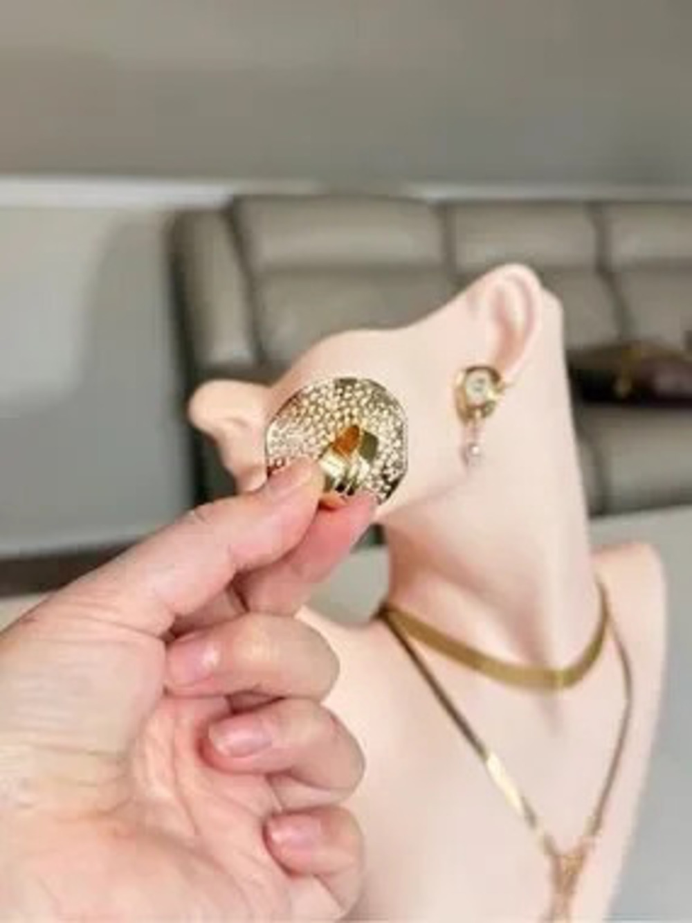 Gold Textured Statement Ring - Picture 7 of 8